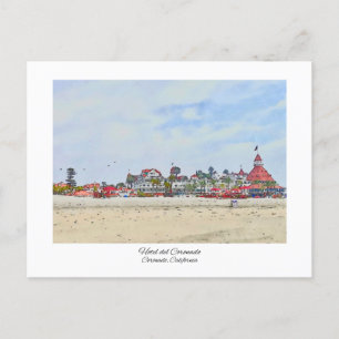 Hotel del Coronado California Watercolor Skriv ut Vykort