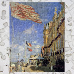 Hotel des Roches Noires, Trouville av Claude Monet Pussel<br><div class="desc">Hotel des Roches Noires i Trouville (1870) av Claude Monet är en vintage av imponerande bra-konsthantmålning med en gatuscen med ett hotell och flagga som flyger på en havsbottenort i Normandie, Frankrike på en vacker solig dag. Om konstnären: Claude Monet (1840-1926) var en av grundarna av den Fransk målningsrörelsen och...</div>