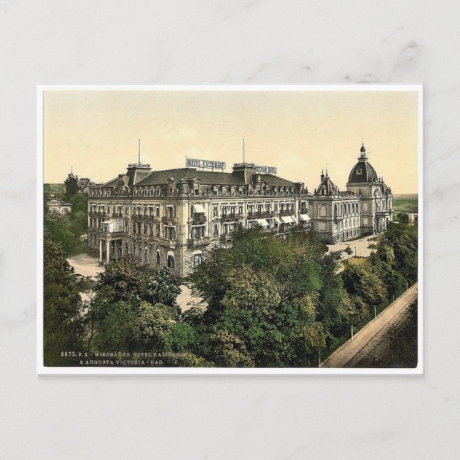 Hotel Kaiserhof och Augusta Victoria Baths, Wiesba Vykort (Framsida)