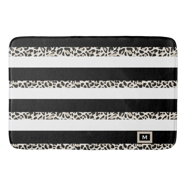 Hotel Monogram Black Ro Guld White Stripe Badrumsmatta (Framsidan)