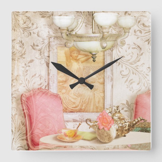 Hotel Paris circa 1900 shabby chic Fyrkantig Klocka (Framsida)