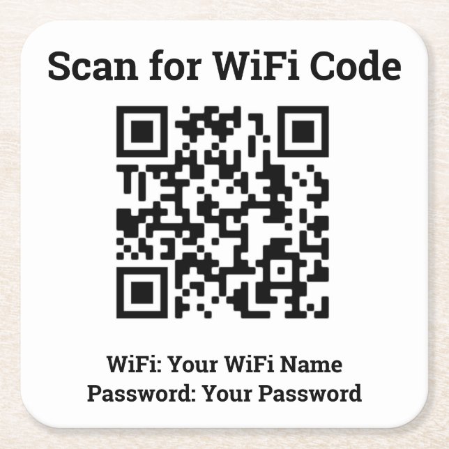 Hotel WiFi-information plus QR-kod Underlägg Papper Kvadrat (Framsidan)