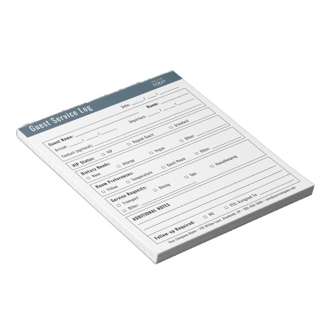 Hotell Gästservice Logotyp Minimalistisk  Anteckningsblock (Vinklad)