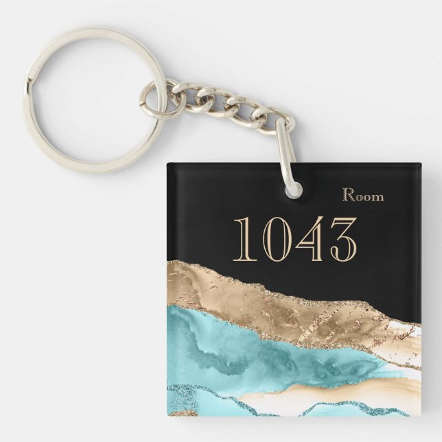 Hotell- och hotellrum nyckel marmor sten guld blå (Framsidan)