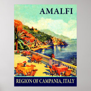 Hotellterrass i Amalfi, Kampanien, Italien, resa Poster