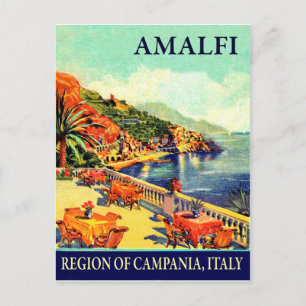 Hotellterrass i Amalfi, Kampanien, Italien, resa Vykort