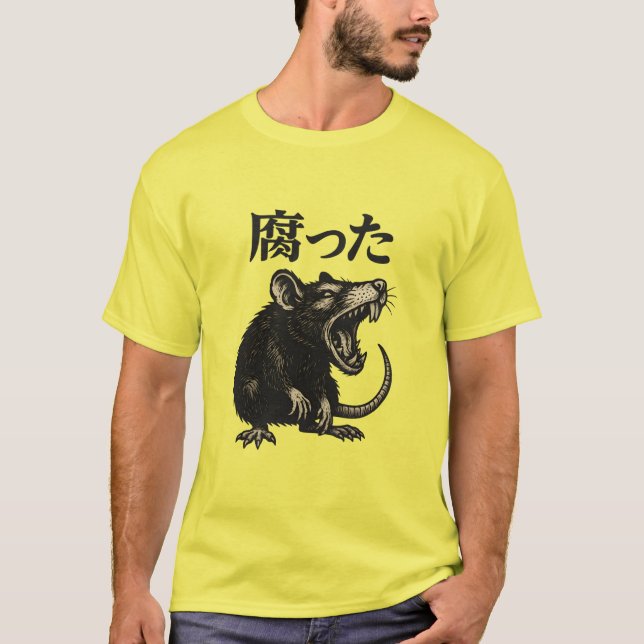 Hotfull gammal råtta på svart bakgrund  t shirt (Framsida)