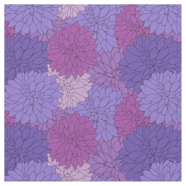 Hothouse Dahlias Lila Blommigt Print Tyg (Närbild)