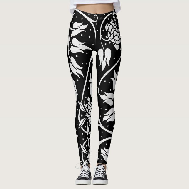 HotLeggings - blom- tryck för svart & för vit Leggings (Framsida)