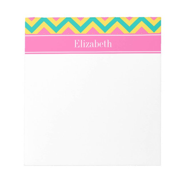 HotPink2 Teal Pineapple LG Chevron Namn Monogram Anteckningsblock (Framsida)