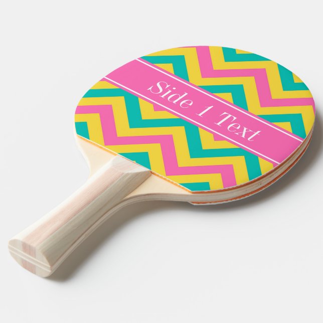 HotPink2 Teal Pineapple LG Chevron Namn Monogram Pingisracket (Frontvinkel)