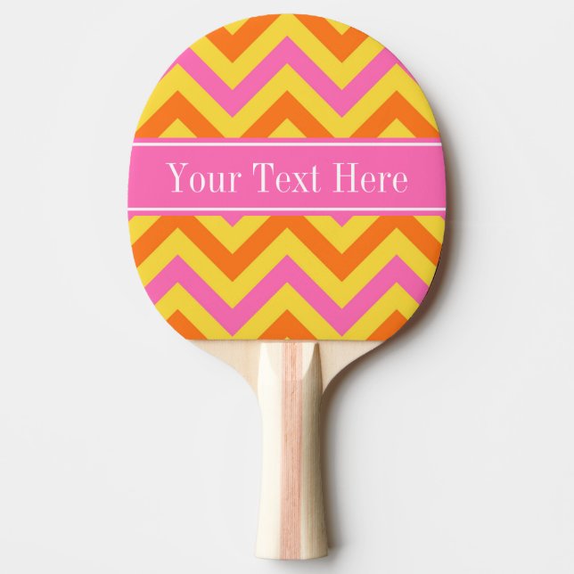 HotPink Pineapple Pumpkin LG Chevron Namn Monogram Pingisracket (Framsidan)