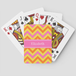 HotPink Pineapple Pumpkin LG Chevron Namn Monogram Spelkort