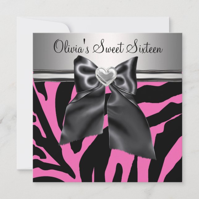 HotPink Zebra Sweet sixteen Birthday Inbjudningar (Framsida)