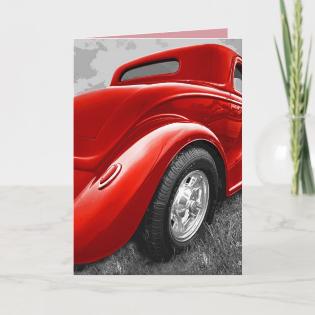 HOTROD CLASSIC CAR RED BIRTHDAY CARD KORT (Framsida)