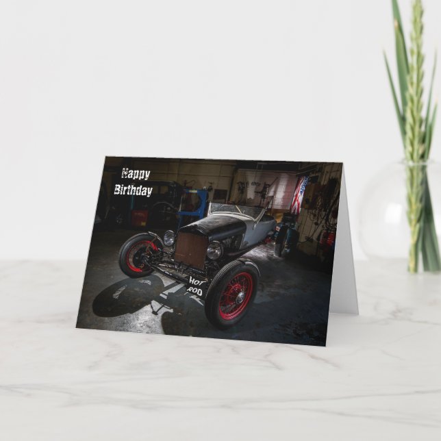 Hotrod in a Garage Grattis på födelsedagen Card Kort (Framsida)