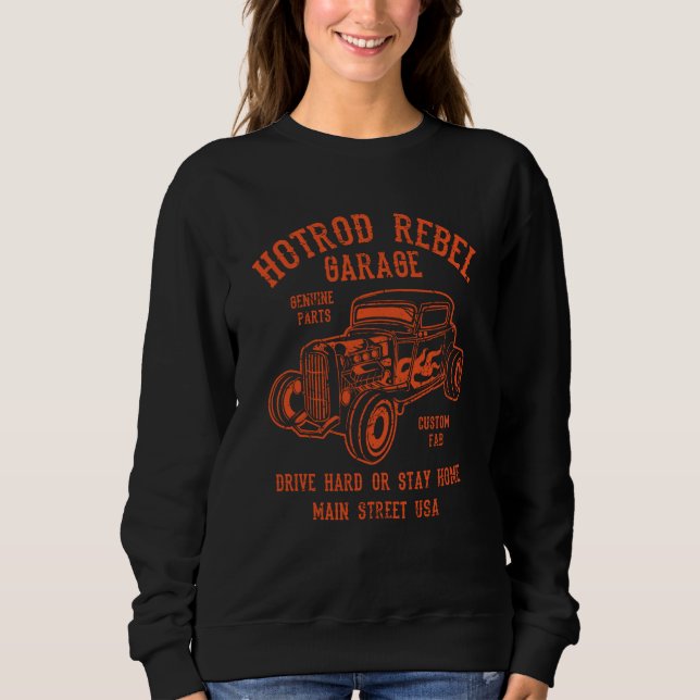Hotrod Rebel Automotive Nostalgia Old Car Distress T Shirt (Framsida)