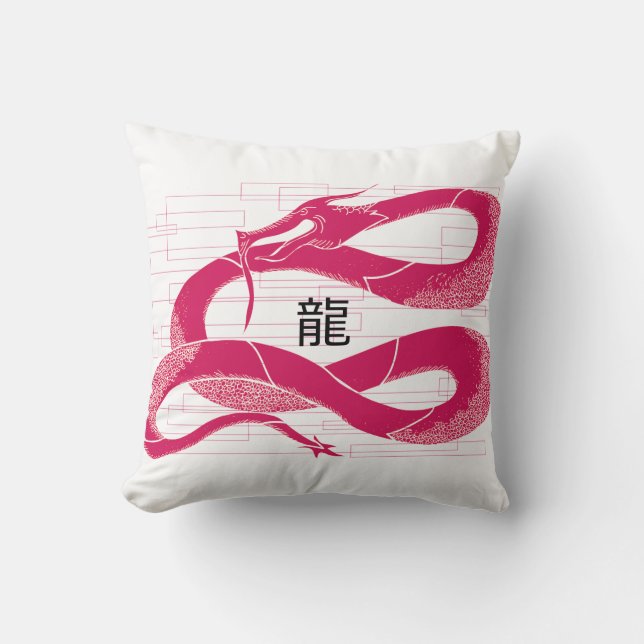 Hotropink Dragon Japansk Dragon White Background Kudde (Framsida)