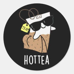 Hottea Funny Hett Tea Pun Mörk BG Runt Klistermärke
