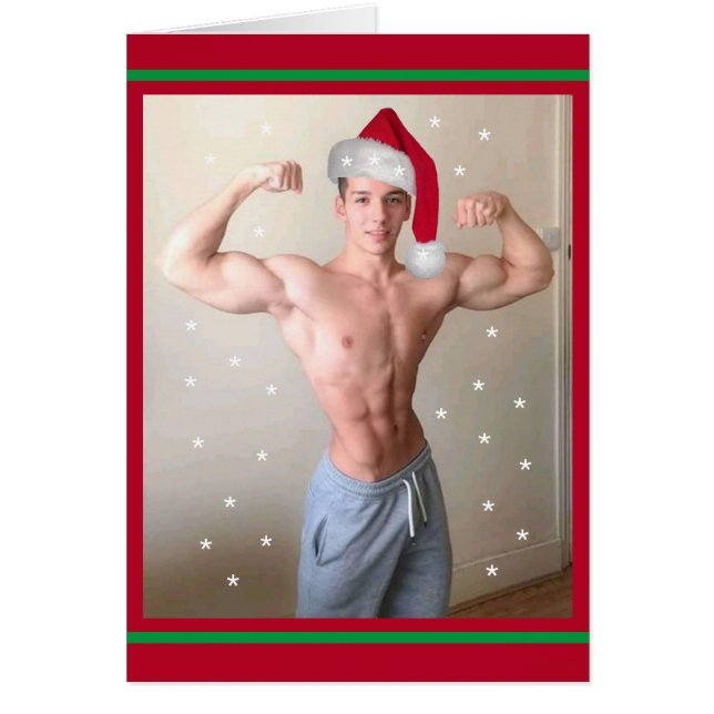 Hottest Hunks på planeten! Julbuff Santa Hälsningskort (Framsidan)