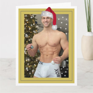 Hottest Hunks på planeten! Julbuff Santa Kort