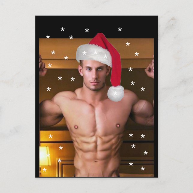 Hottest Hunks på planeten! Julbuff Santa Vykort (Framsida)