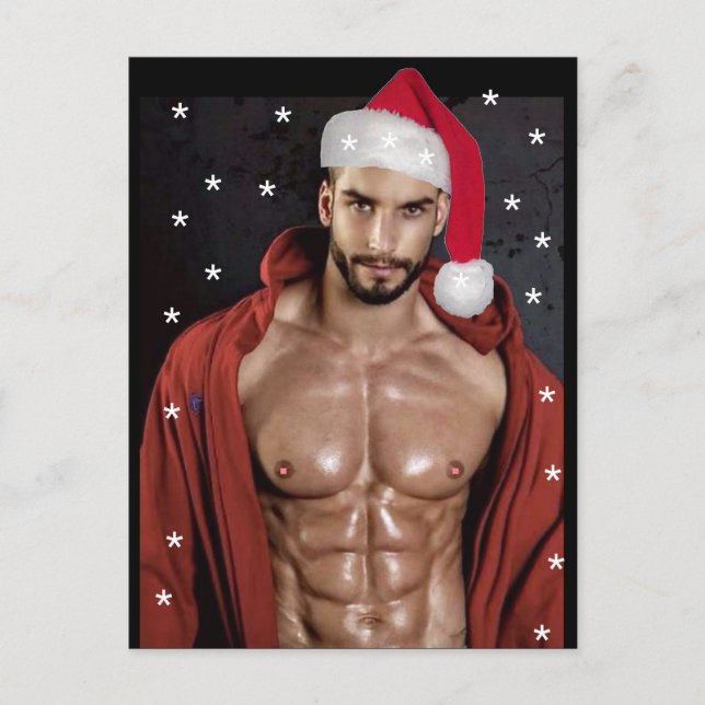 Hottest Hunks på planeten! Julbuff Santa Vykort (Framsida)