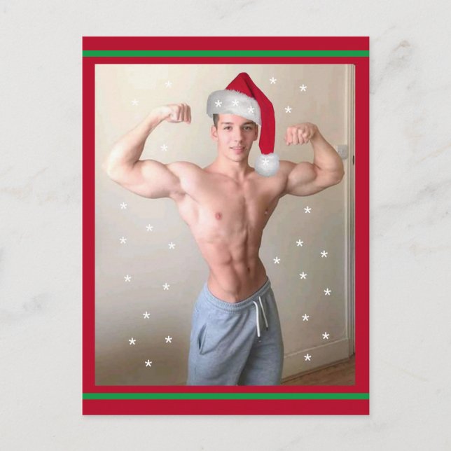 Hottest Hunks på planeten! Julbuff Santa Vykort (Framsida)