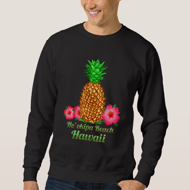 Hou2019okipa Beach Hawaii Ananas Blommig Lång Ärmad Tröja (Framsida)