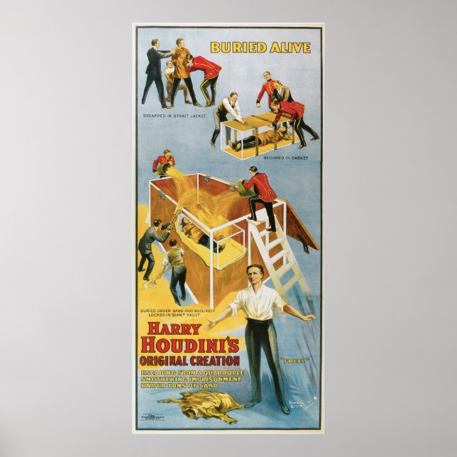 Houdini ~ Buried Alive Vintage Escape Artist Poster (Framsidan)