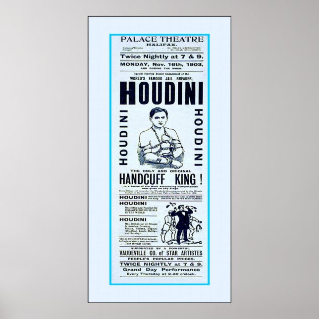 Houdini ~ Handcuff Kung ~ Vintage Magician Poster (Framsidan)
