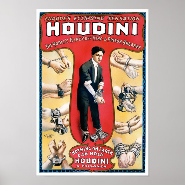 Houdini Magician 1909 Vintage affisch återställd (Framsidan)