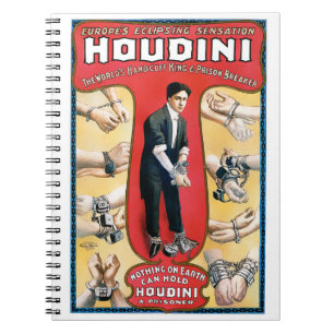 Houdini Magician 1909 Vintage affisch återställd Anteckningsbok