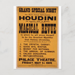 Houdini, 'Magisk Revy' Retro Teater Vykort