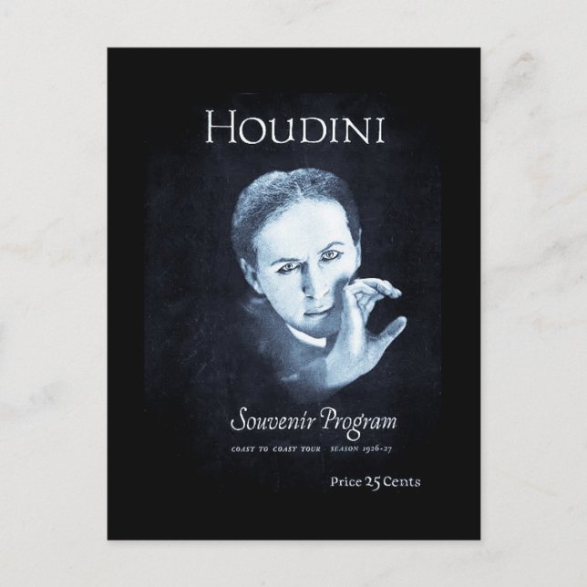 Houdini Souvenir-programmet 1926-27 Tour Vykort (Framsida)