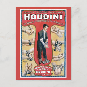 Houdini ~ Vintage Handcuff Escape Artist Vykort