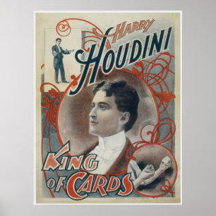 Houdini ~ Vintage Magician Kung på kort Poster