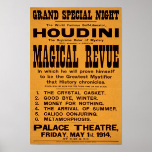 Houdinis magiska revy, 1914. Gammal reklam Poster