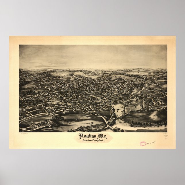 Houlton Maine 1894 Antique Panoramic Karta Poster (Framsidan)