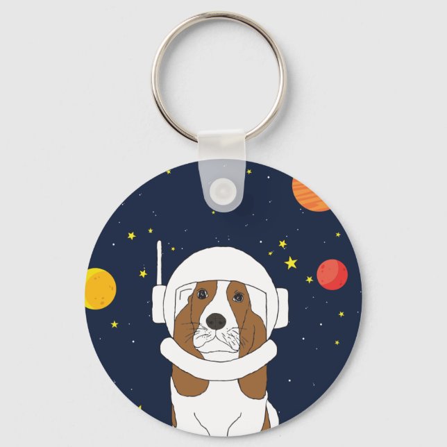Hound Hund astronaut Animal with Space Helmet Nyckelring (Framsida)