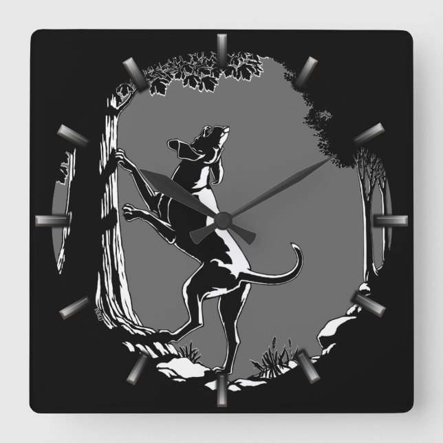 Hound Hund Clock Hunting Hund Art Wall Clock Fyrkantig Klocka (Framsida)