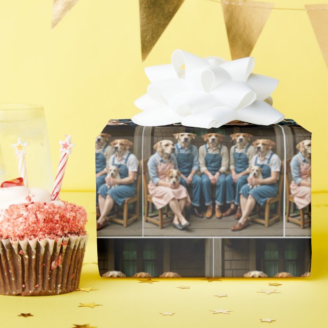 Hound Hund Family Porträtt på en port Presentpapper (Födelsedagsfest)