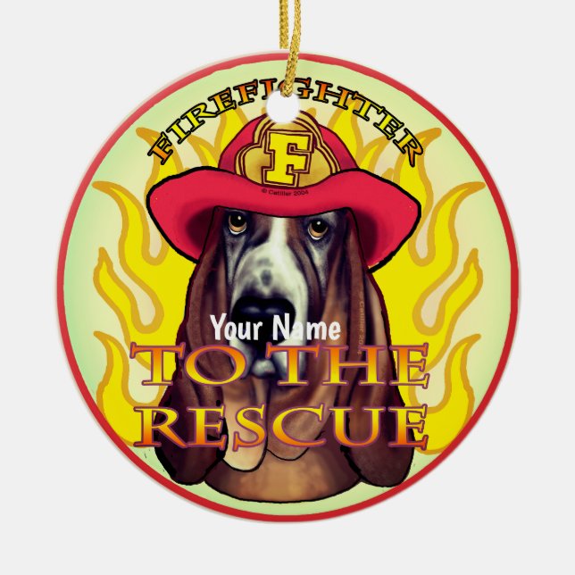 Hound Hund Firefighter-ornament Julgransprydnad Keramik (Framsidan)