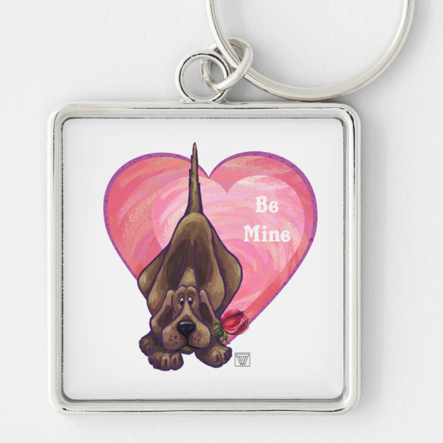 Hound Hund Valentine Day Fyrkantig Silverfärgad Nyckelring (Framsidan)