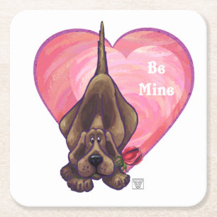 Hound Hund Valentine Day Underlägg Papper Kvadrat