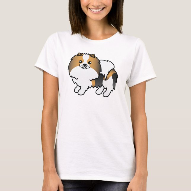 Hound Tricolor Pomeranian Cute Tecknad hund T Shirt (Framsida)