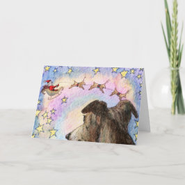 Hound Watches Santa and Reindeer in Star Himmel CA Helgkort