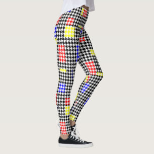 Houndstooth Abstrakt Black och Färg Modern Art Leggings