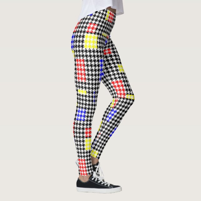 Houndstooth Abstrakt Black och Färg Modern Art Leggings (Höger)