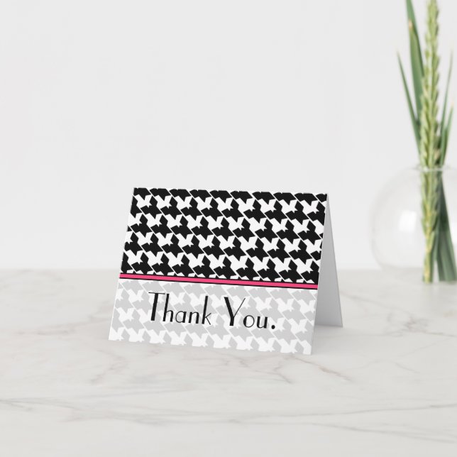 Houndstooth and Pink Thank You Card Tack Kort (Framsida)